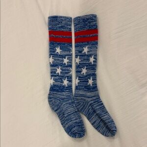 PINK Victoria's Secret Blue Socks with Red Stripes and White Stars